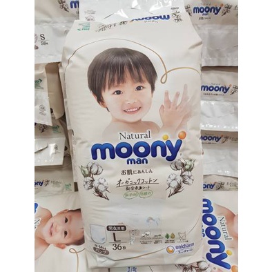 Bỉm dán/quần moony nature Nb63/S58/M46/L38/xl32