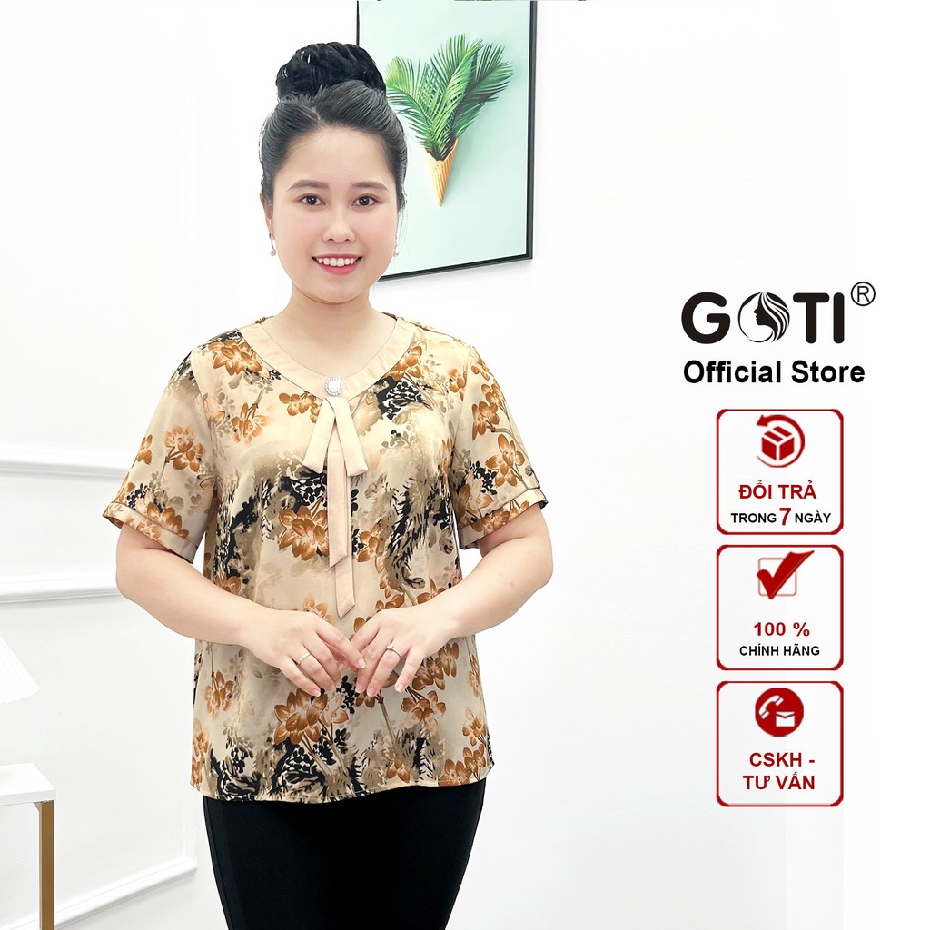 GOTI - Áo Sơ Mi Trung Niên Nữ U50-60 Bigsize Dành Tặng Mẹ Dạng Áo Kiểu Nơ Cổ Đính Phụ Kiện 3A36 3A17 3A02