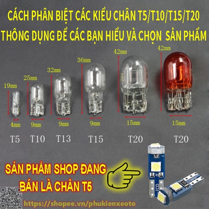 Bóng đèn Led T5 3SMD gắn mặt đồng hồ, demi, xe máy, ô tô DC 12V