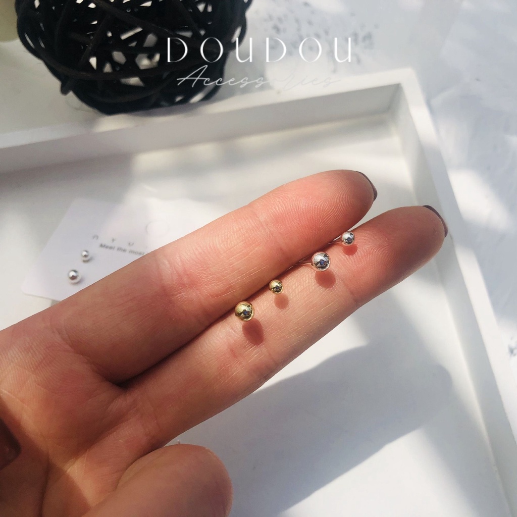 Bông tai nữ nụ bạc tròn DOUDOU Khuyên tai bi tròn nữ đơn giản cá tính thời trang EH015