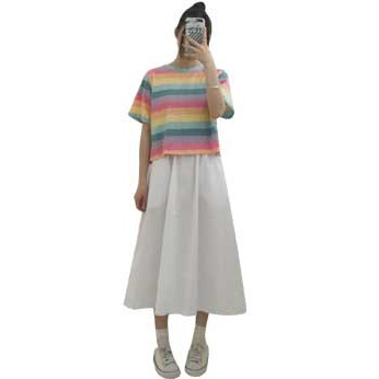 (HÀNG SẴN) Chân váy vải thô xòe dài Vintage màu xám/đen/trắng chuẩn hàng Quảng Châu | BigBuy360 - bigbuy360.vn