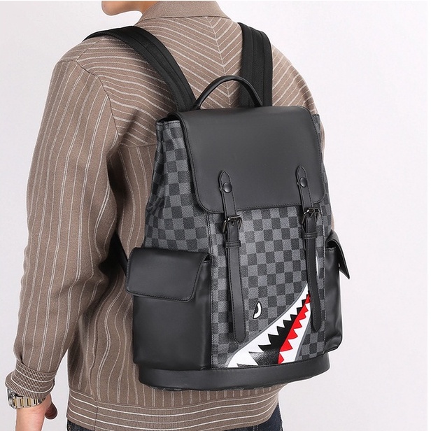 Balo Caro Black phong cách Bape cá mập, Bape Backpack, Chất liệu da chống nước DuSo.LuxuryStreetWear