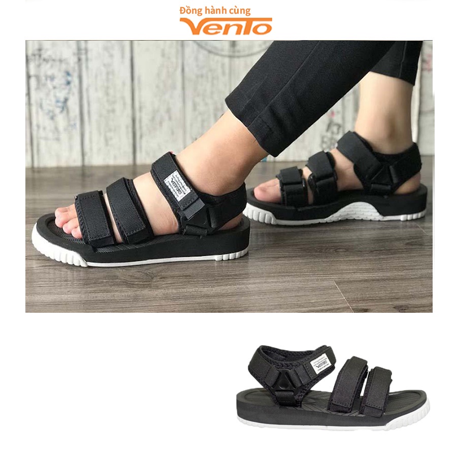 Sandal Vento chính hãng nam nữ SD-9801 màu đen trắng Black, Dép quai sau đế bằng, đi học, đi chơi