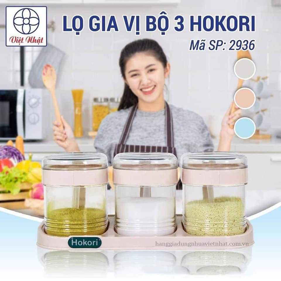 SÉT 3 HỘP HŨ ĐỰNG GIA VỊ HOKORI TIỆN LỢI, bộ 3 hộp đựng thực phẩm nhựa cao cấp có sẵn