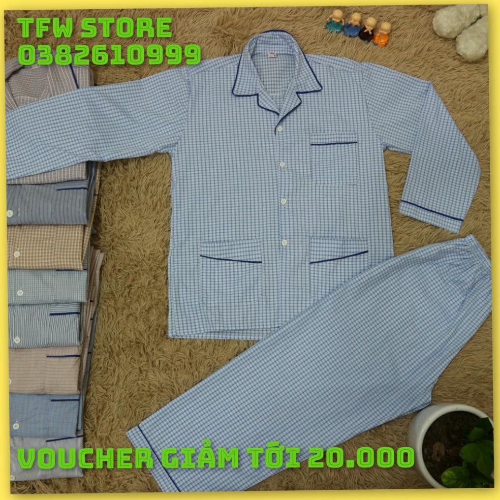 Bộ pijama nam trung niên kẻ ô (pyjama kẻ, dài tay), quần áo mặc nhà, bộ ngủ cho ông, cho bố ༷