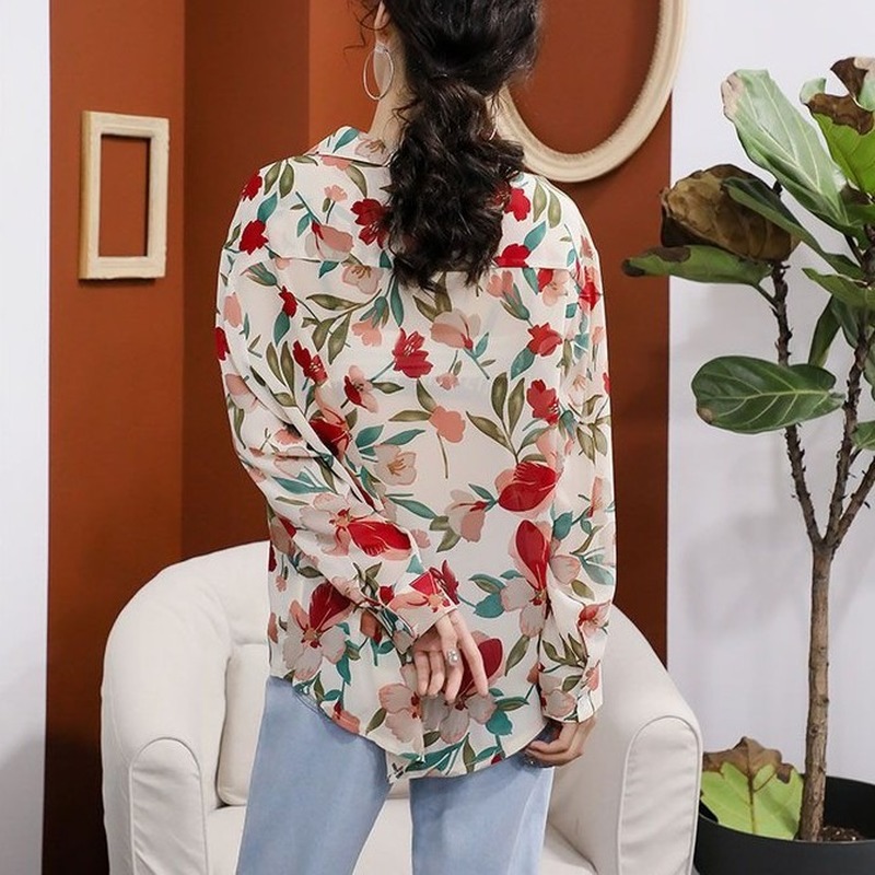 GENAISHA Áo sơ mi tay dài form rộng phong cách retro Hàn Quốc cho nữ 809