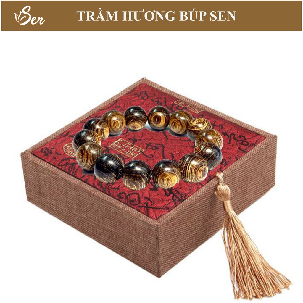 Vòng tay Trầm Hương sánh chìm cao cấp tự nhiên 100% - Mẫu 1 - 14 ly (Trầm Hương Búp Sen)