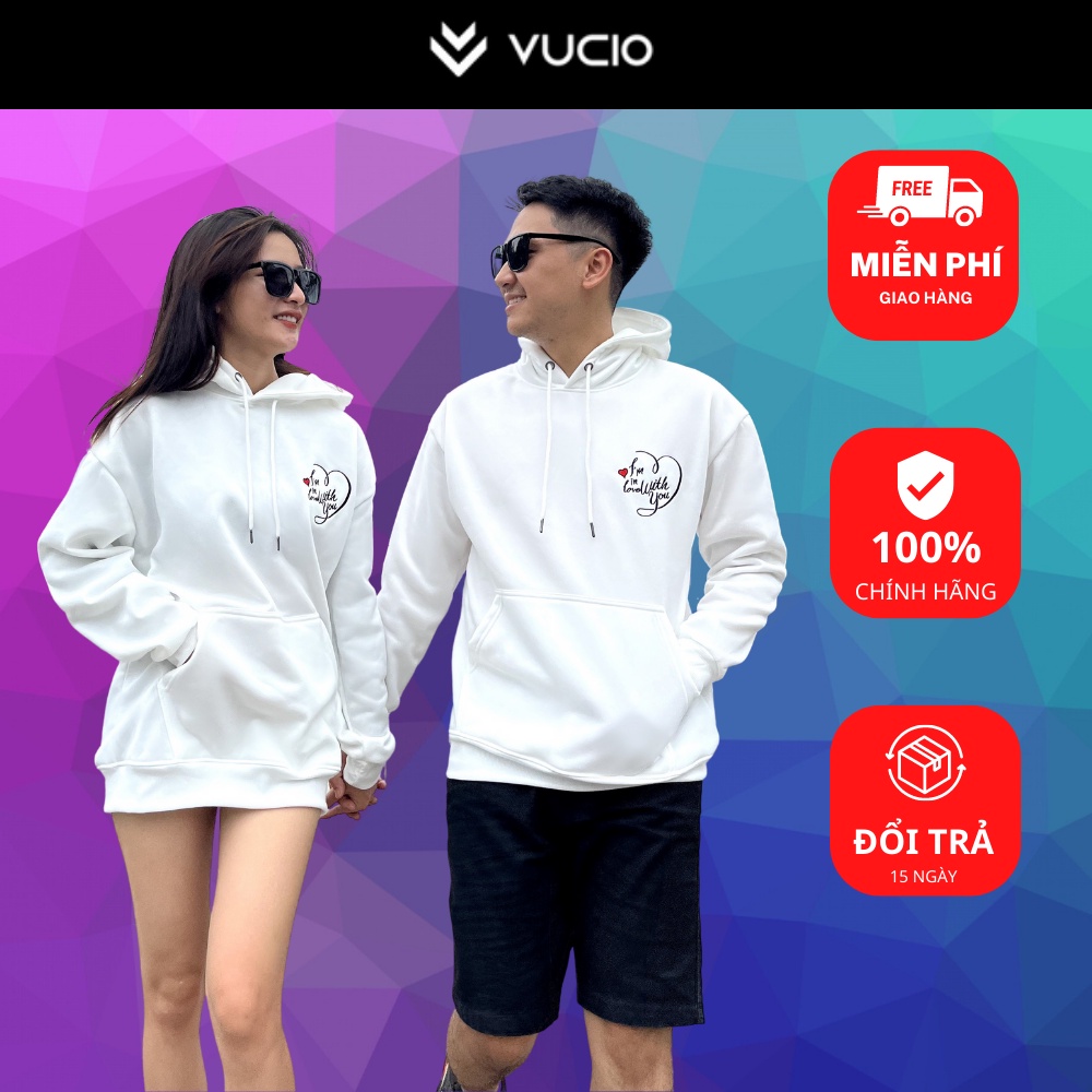 Áo Hoodie Cặp Nam Nữ Thu Đông Form Rộng Nỉ Bông Thời trang VUCIO