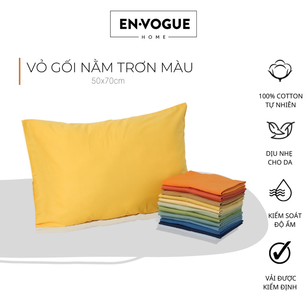 Vỏ gối nằm trơn màu Cotton Organic Envogue Home (50x70cm) - 1 chiếc