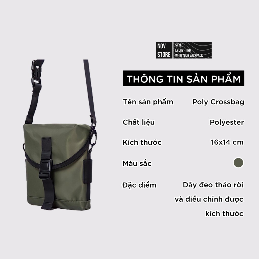 Túi vải đeo chéo POLY CROSSBAG - túi nhỏ gọn, dây đeo tháo rời và tuỳ chỉnh độ dài novstore