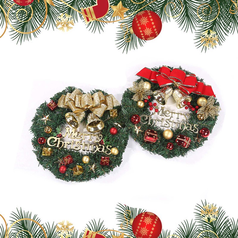 Tmdbyx Christmas Wreath Merry Christmas Front Door Ornament Wall Artificial Pine Garland for Party Décor 13 Inches