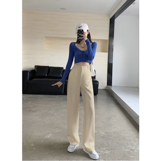 Quần ống rộng nữ lưng cao ống suông dài hack dáng 100cm công sở đẹp cao cấp Your Love Shop