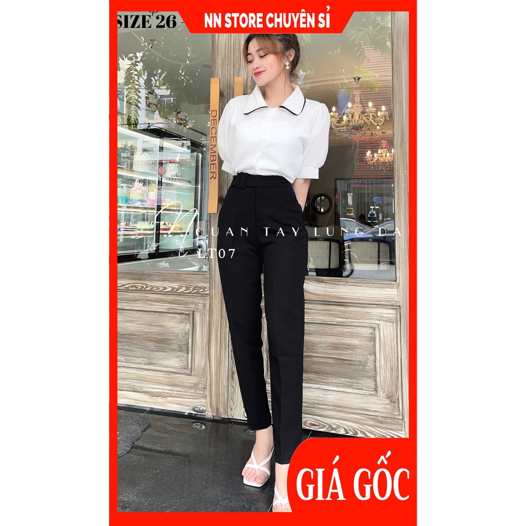 Quần tây công sở nữ Quần baggy cạp cao lưng phối nịt chất vải dày - Màu đen Mặc đi làm công sở đi học LT07