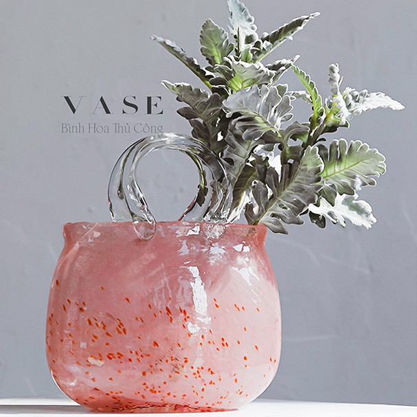 Giỏ Hoa Thủy Tinh Hồng - Cắm Hoa - Quà Tặng- Trang Trí - Cao Cấp