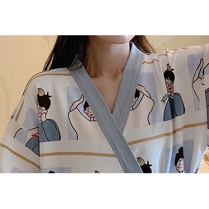 Đồ ngủ pijama nữ hoạt hình dễ thương có dây buộc - bộ ngủ kimono nữ mặc nhà icon dây eo cộc | BigBuy360 - bigbuy360.vn