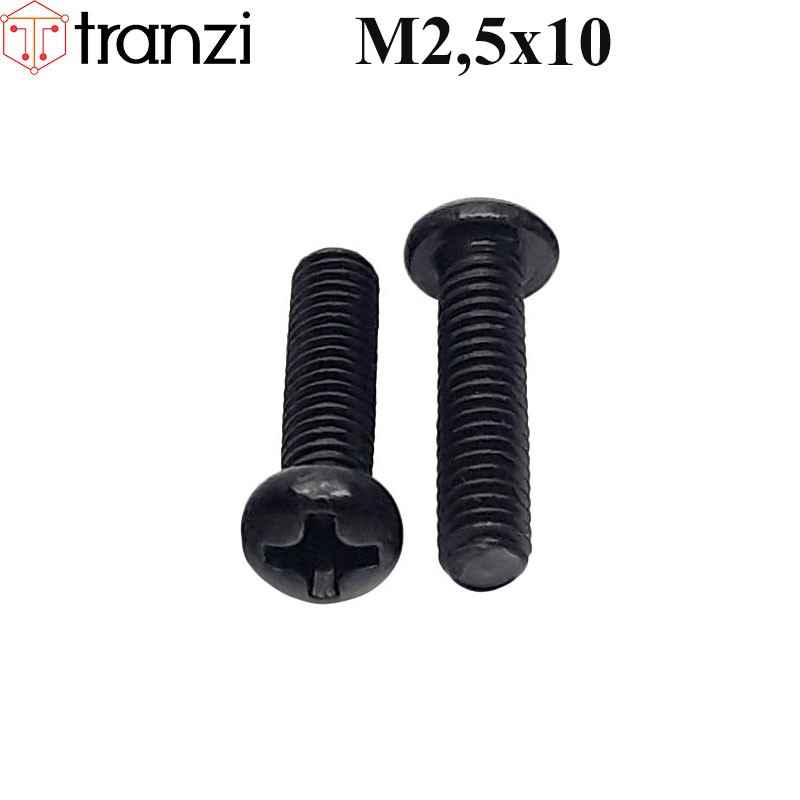 Vít bake đầu cầu thân bu lông mạ đen M2,5x10 - túi 50 cái