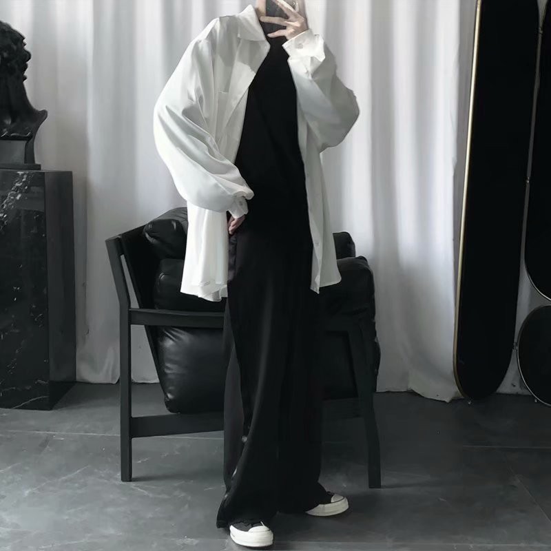 Áo sơ mi trắng tay dài dáng rộng thời trang thường ngày cho nam