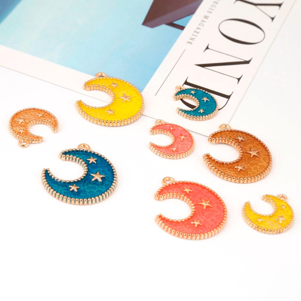 Bộ 6 mặt dây chuyền tráng men hình mặt trăng kích thước 7x18mm (10x25mm)