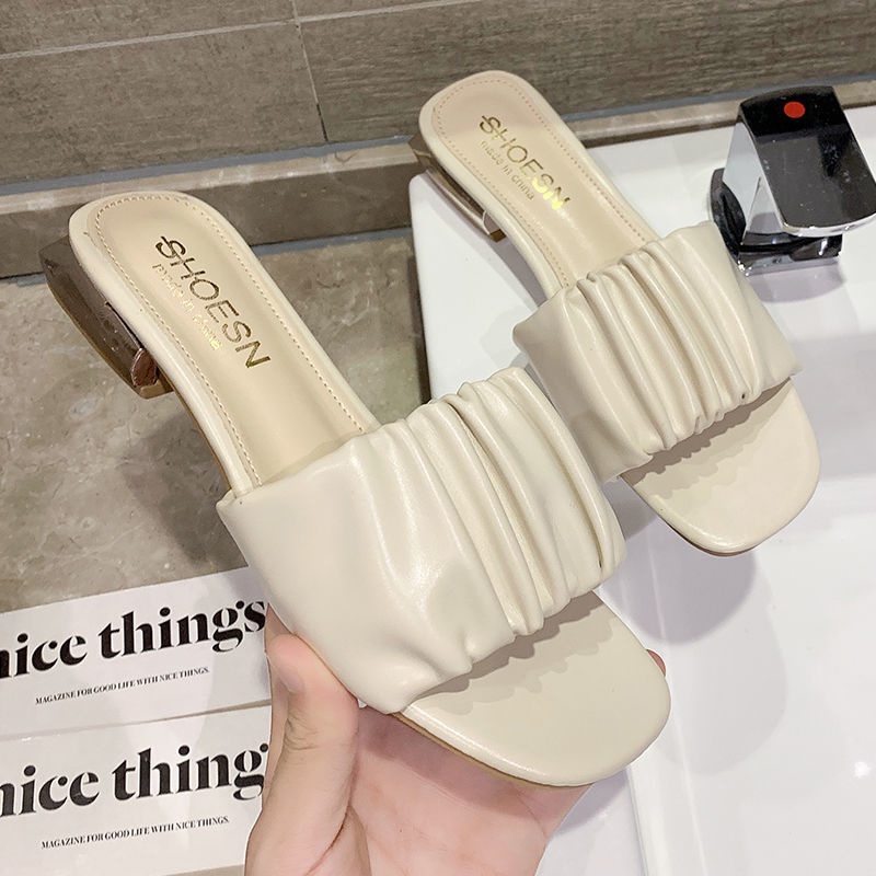 Dép XIELUAIZTA gót thấp dày mũi vuông thời trang Hàn Quốc cổ điển cho nữ