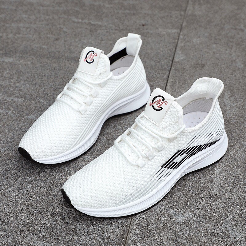 Giày sneaker thể thao rẻ đẹp nam nữ vải dệt kim cao cấp màu trắng thoáng khí êm nhẹ hot 2020 BOM-001T