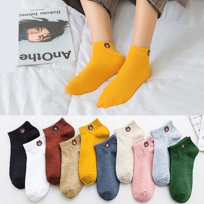 Combo 10 Đôi Tất Gấu Vintage, Vớ Nữ Cổ Ngắn 10 Màu Kèm Túi có sẵn