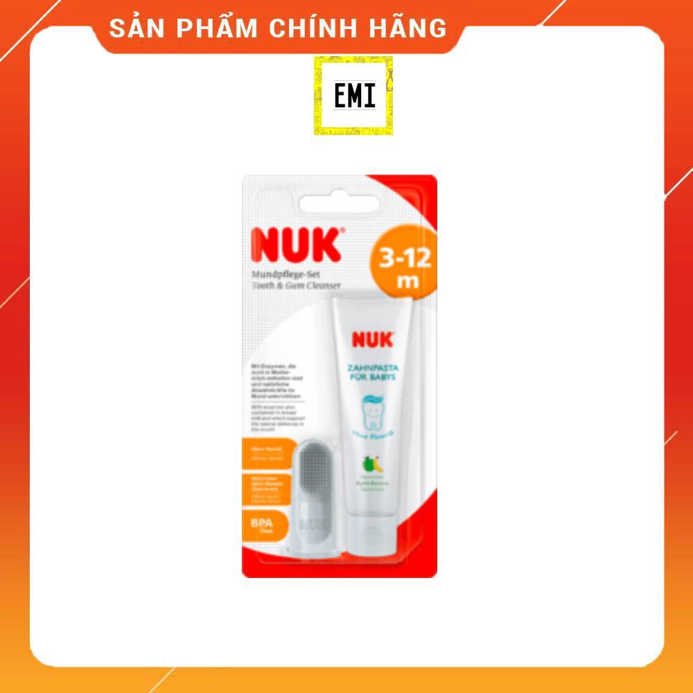 Kem đánh răng và bàn chải tưa lưỡi silicon Nuk cho bé 3 - 12 tháng - Hàng Đức