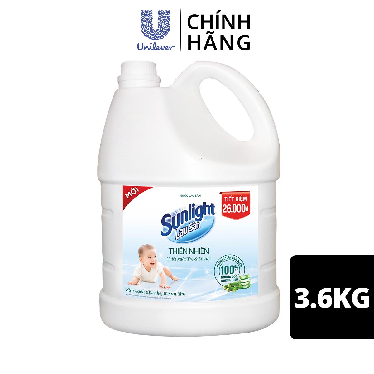 Nước Lau Sàn Sunlight Thiên Nhiên Chiết Xuất Tre &amp; Lô Hội 3,6 Kg - Sạch Dịu Nhẹ - Mẹ An Tâm