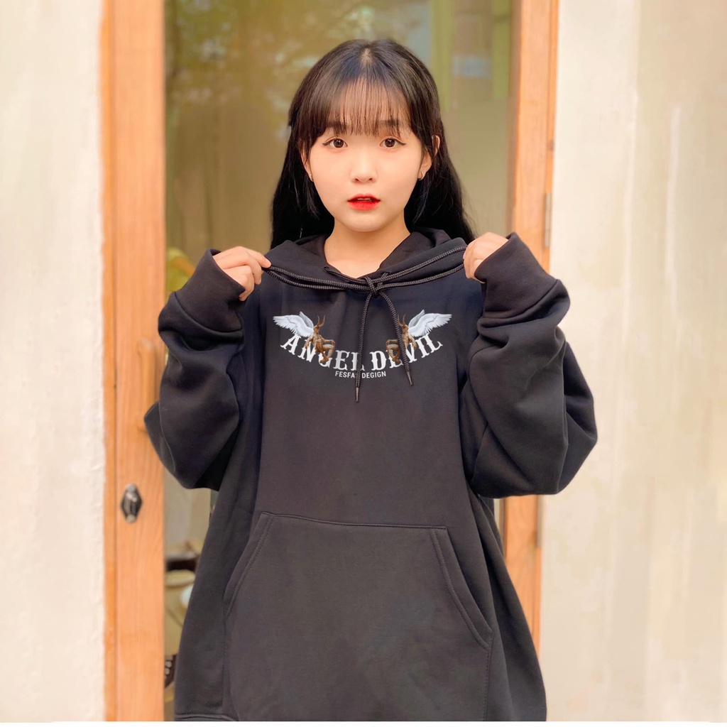 Áo hoodie nữ angel devil - áo hoodie nỉ dày dặn sweater form rộng | BigBuy360 - bigbuy360.vn