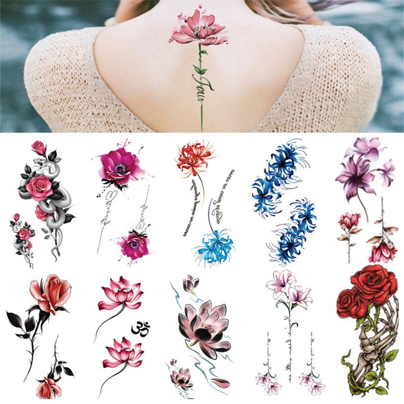Màu Sắc Hình Xăm Dán Tạm Thời Chống Thấm Nước Hình Hoa Và Bướm Nhiều Màu Quyến Rũ Cho Nữ