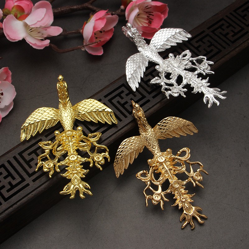 1 phiến đúc họa tiết phượng hoàng 55*84mm nguyên liệu làm trâm làm trang sức cổ trang cosplay cổ phục có màu KC