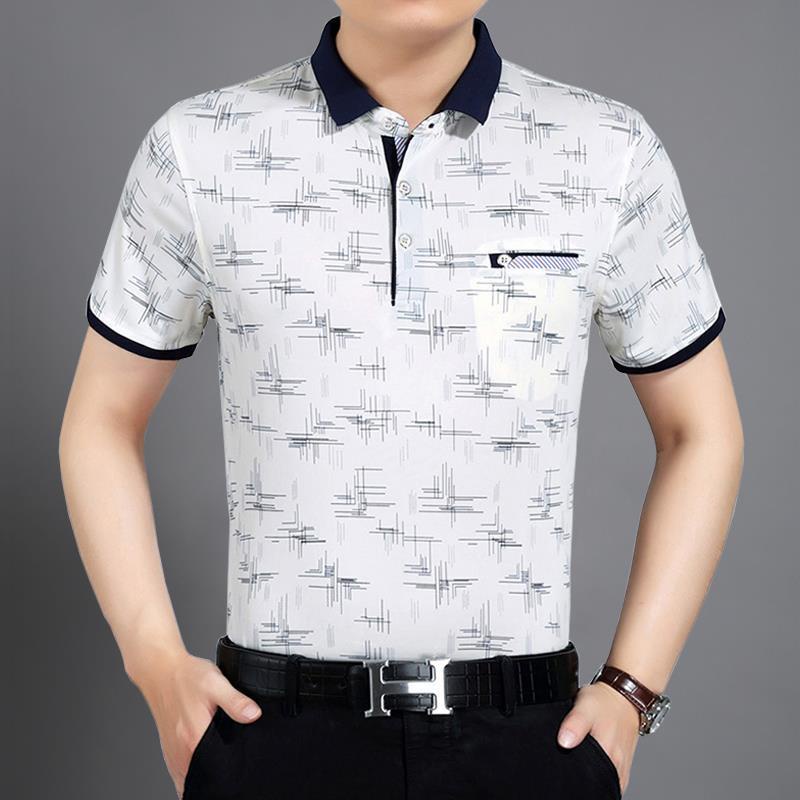 Áo Thun Cotton Lụa Lạnh Ngắn Tay Thời Trang Cho Đàn Ông Trung Niên 40-50 Tuổi