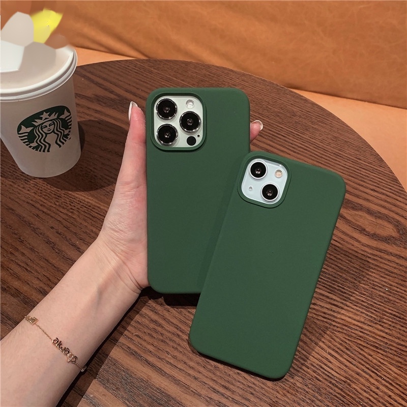 Ốp Điện Thoại Silicon Mềm Màu Xanh Lá Đậm Cho IPhone 13 11 12 Pro X XR XS MAX 6 6s 7 8 PLUS