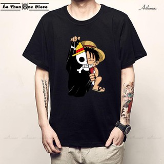 XẢ KHO -  ⚡️FREESHIP⚡️Áo Thun In Hình Monkey D. Luffy Đen Tay Ngắn Chibi Cực Cute - Áo Thun One Piece  / co size trẻ em