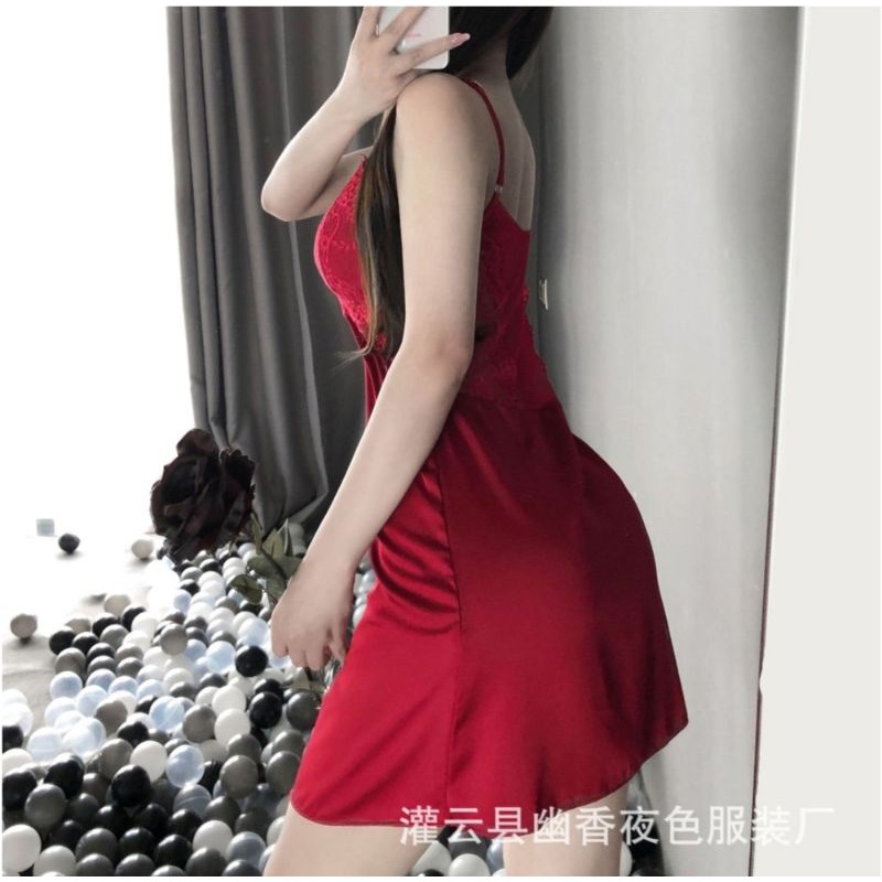 váy ngủ đầm ngủ lụa satin có đệm mút ngực mềm mại thoáng mát sexy gợi cảm