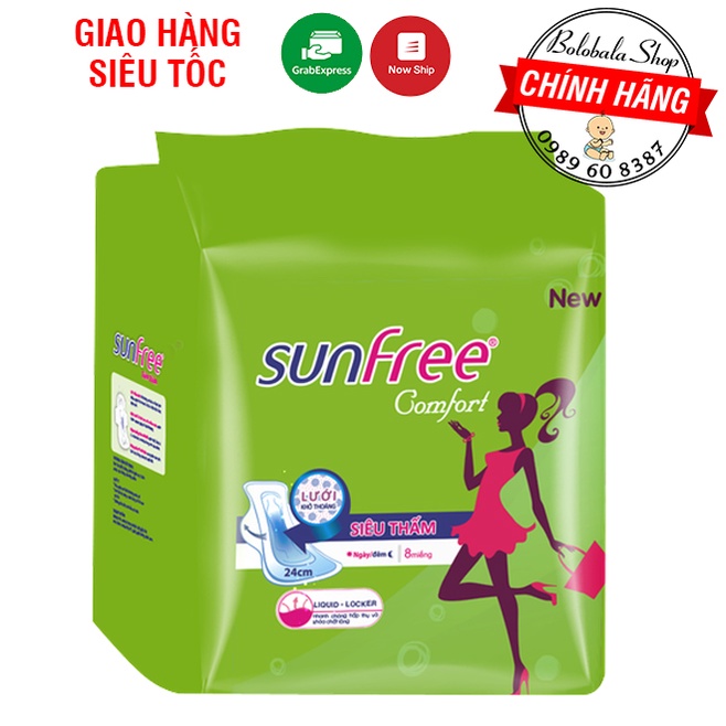 Băng vệ sinh Sunfree Comfort có cánh (gói 8 miếng)