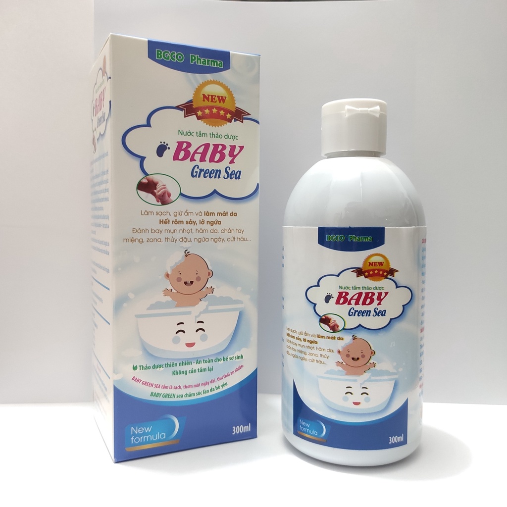Combo bộ Sữa tắm, Nước tắm gội thảo dược cho bé sơ sinh Green sea - Chai 300ml
