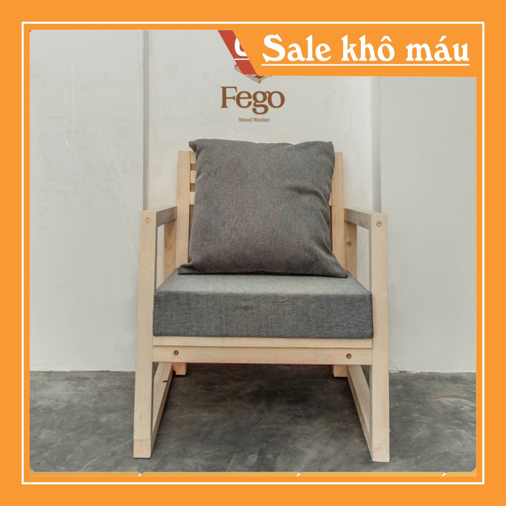 (Giá tại xưởng) Ghế sofa tay vịn gỗ tự nhiên ngồi thư giãn cao cấp decor 60x50x65cm kèm đệm