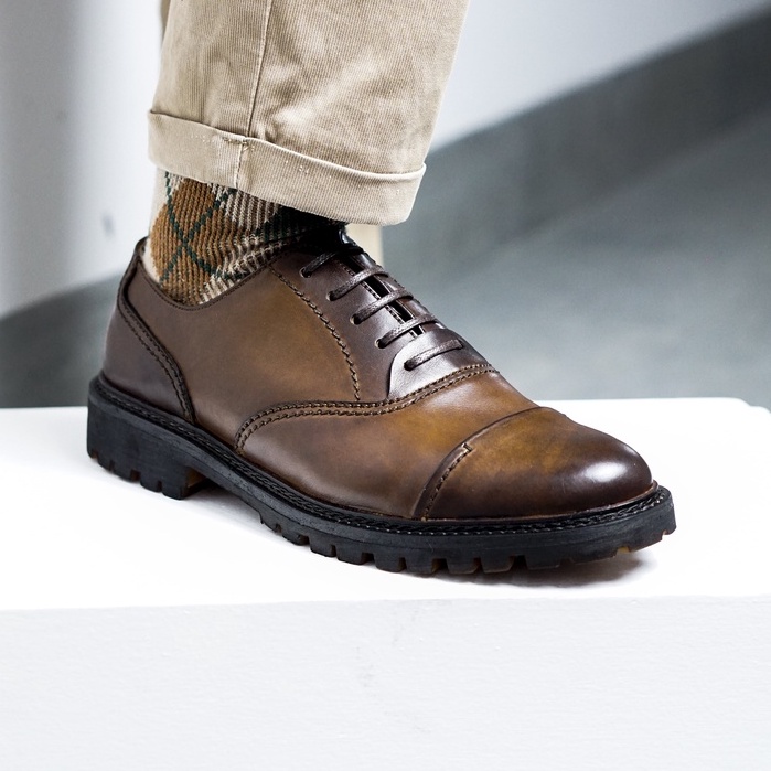 Giày da nam  công sở OXFORD đánh màu thủ công patina cánh dán da bò thật