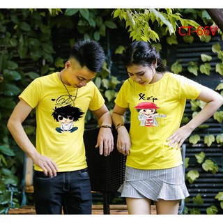 Áo đôi xếp đệ màu vàng