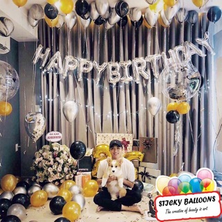 Sét bóng happy birthday + 50 bóng bay + 5 bóng tim ( bơm + băng dính )