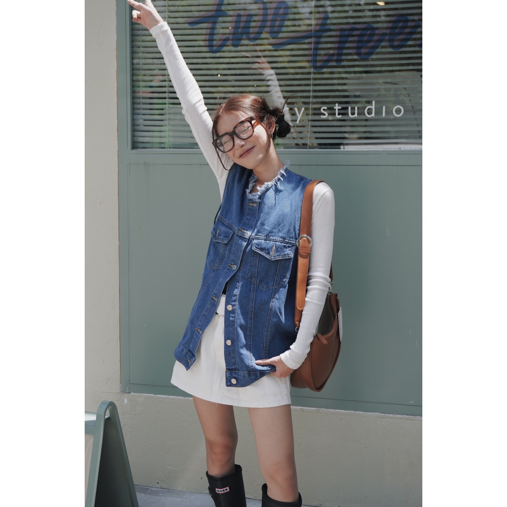 Áo ghi lê Jeans cổ tua rua 6068