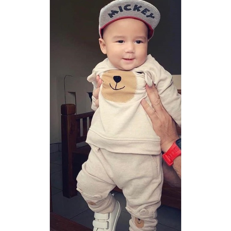 Bộ nỉ da cá H&M hình gấu be cho bé trai