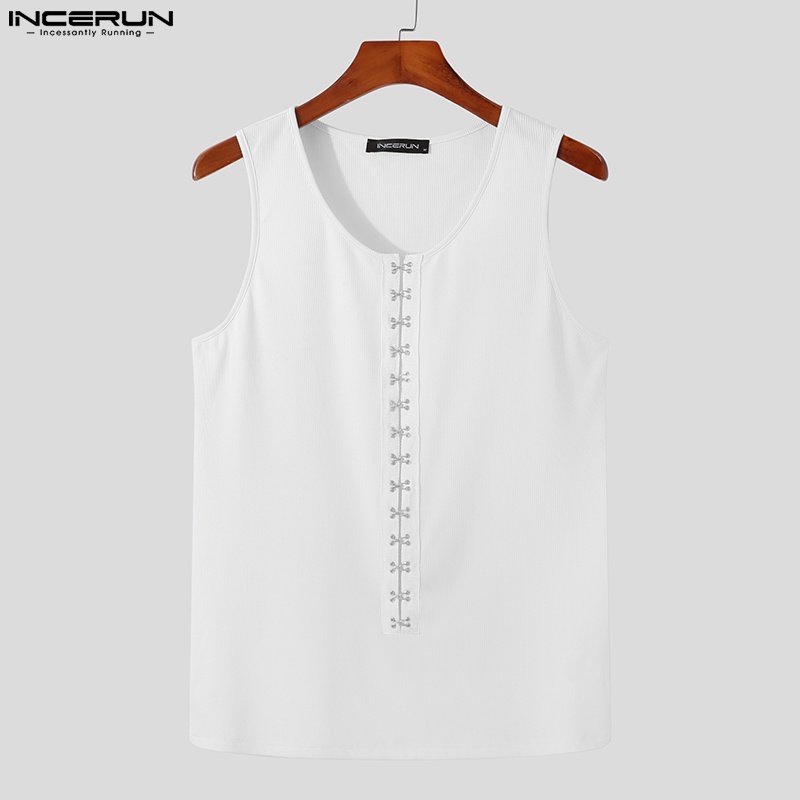 Áo tank top INCERUN trơn màu cổ tròn thời trang mùa hè cho nam