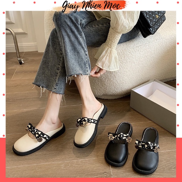 Giày búp bê Lolita hở gót phối nơ da mềm siêu xinh dễ phối đồ