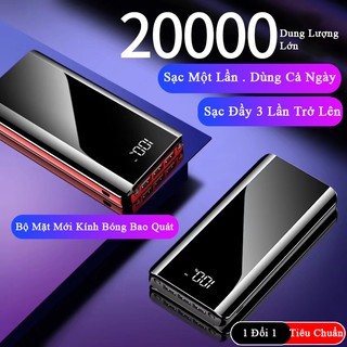 Sạc cực nhanh  FREE SHIP  Pin dự phòng, Sạc dự phòng 20000mah mặt gương đen dung lượng khủng tặng cáp sạc nhanh