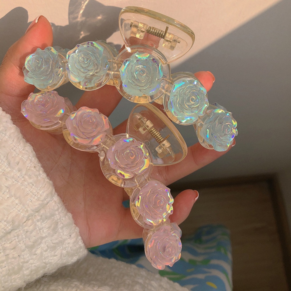 Kẹp Tóc Càng Cua Trong Suốt Đính Hoa Trà Làm Bằng Thủ Công Phong Cách Vintage