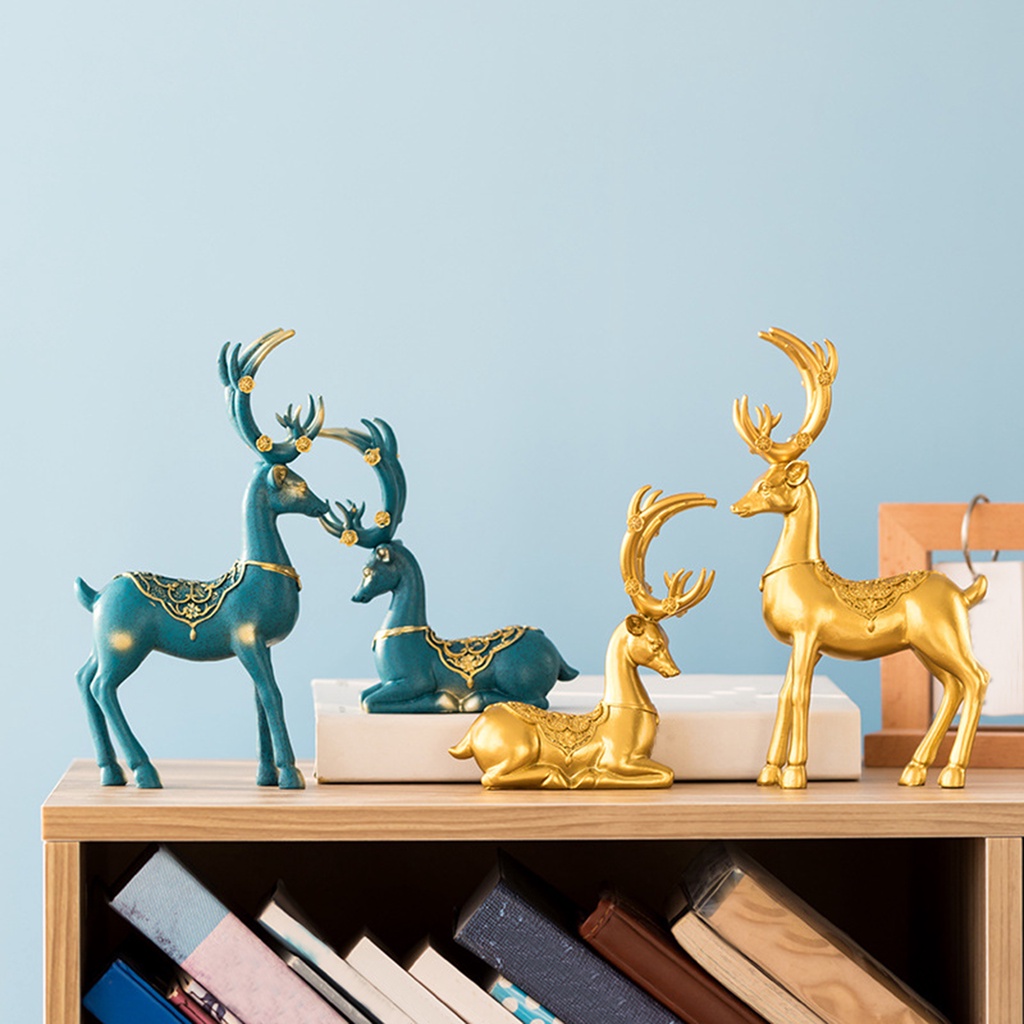2 tượng hình con nai may mắn làm đồ trang trí
