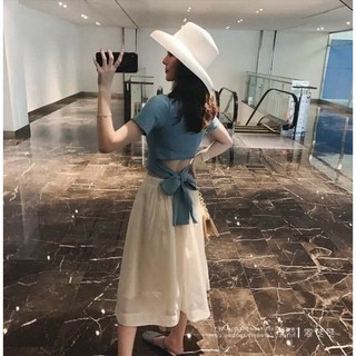 Set áo nơ lưng kèm chân váy xoè