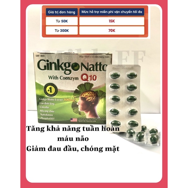 Viên bổ não Ginkgo Natto Q10 xanh (hộp 100 viên)