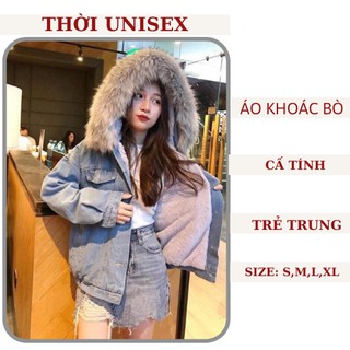 Áo khoác bò 🍓🍓 jeans mũ lông mềm mượt 🍓🍓 lót lông bên trong siêu ấm, stye korea, KPI